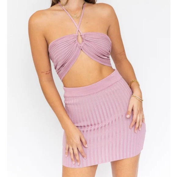 NWT! Le Lis Halter Top and Skirt Set Ribbed Dusty Rose - available in S, M + L - Picture 6 of 6
